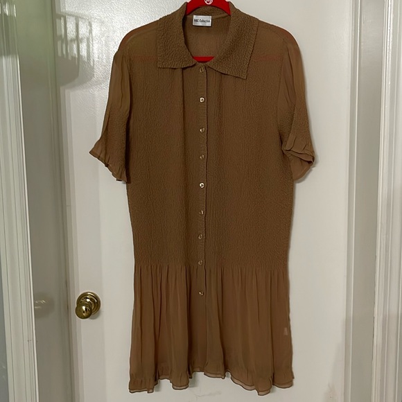 ABC COLLECTION SHEER RUFFLE TUNIC WOMEN ONE-SIZE BUTTON UP STRETCH DRESS DUSTER - Picture 1 of 9